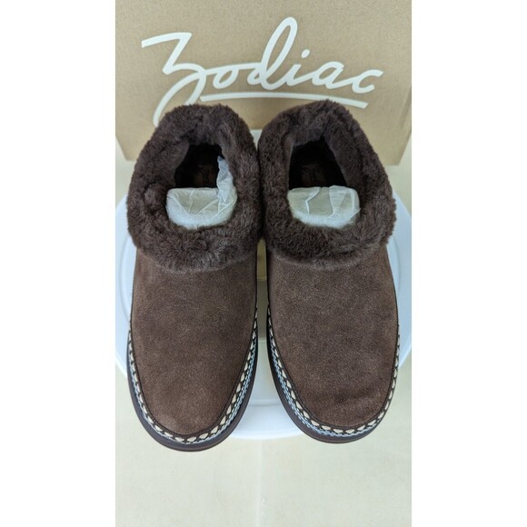 Zodiac Palermo Slippers Shoes Womens 6 M Brown Suede Faux Fur Trim Slip On NWB - Picture 5 of 14